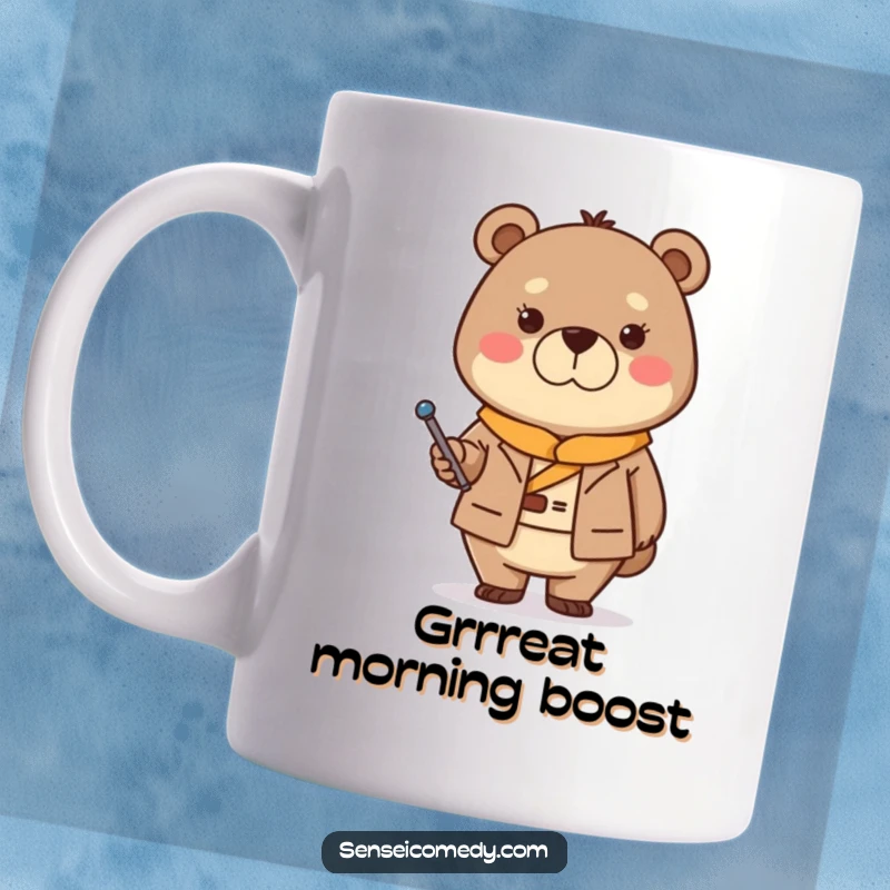 Funny Bear Sensei Mug: Stern yet kind bear holding a pointer, embodying wisdom and gentle authority.
