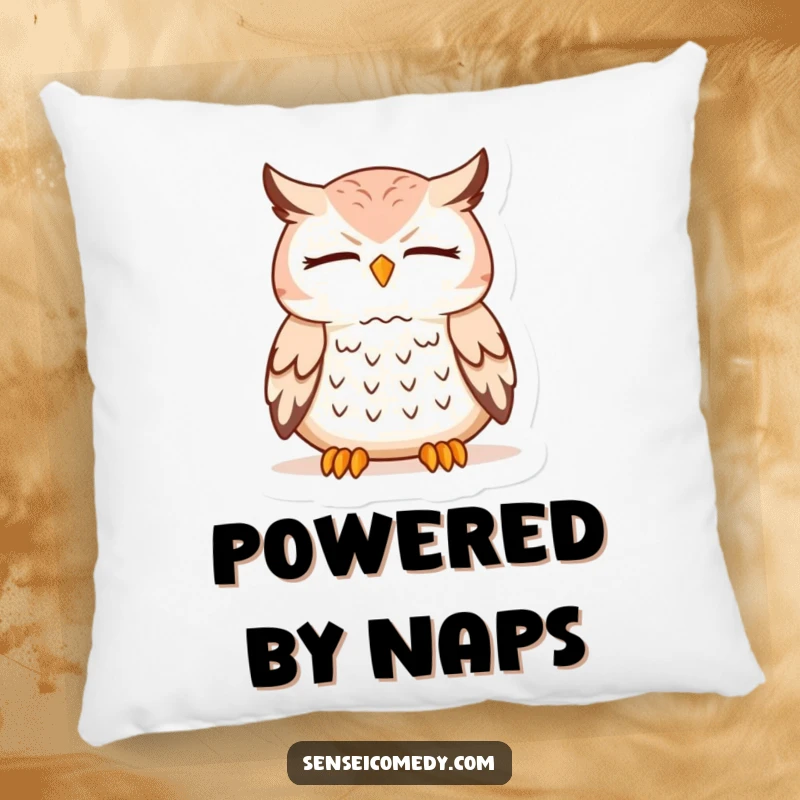 Funny Owl Sensei Pillow: Soft cushion featuring a meditating owl, bringing comfort and humorous zen.