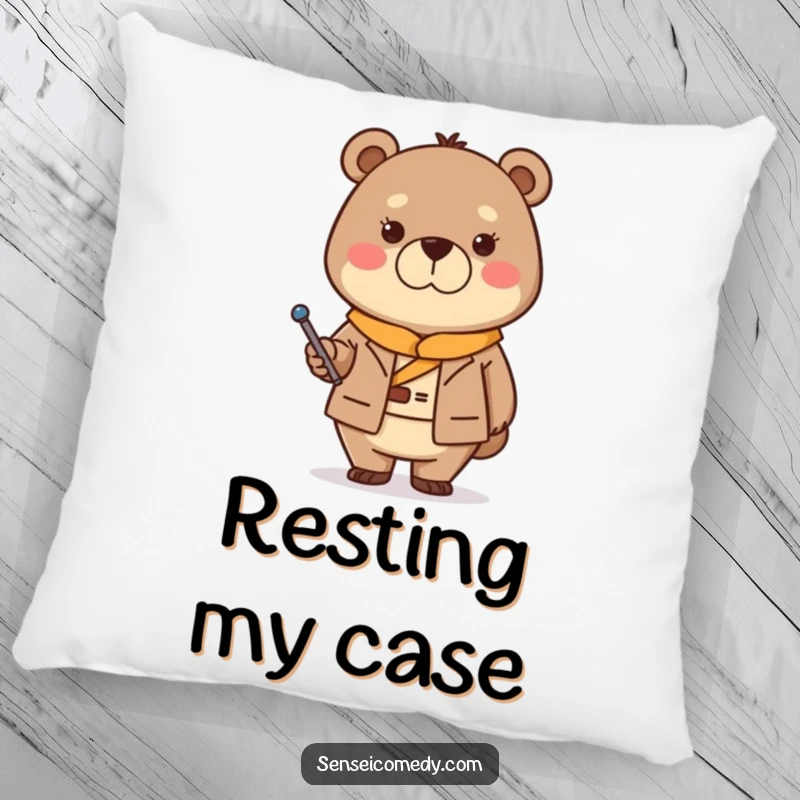 Funny Bear Sensei Pillow: Soft cushion featuring a stern yet kind bear with a pointer, providing comfort.
