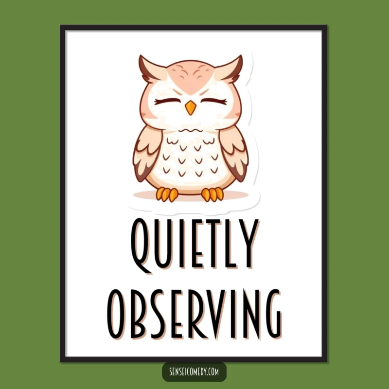 Funny Owl Sensei Digital Art Print - Meditate on Wisdom Instantly