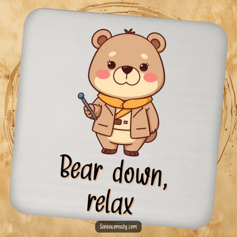 Funny Bear Sensei Coaster: Decorative coaster featuring a stern but kind bear with a pointer, adding humor.