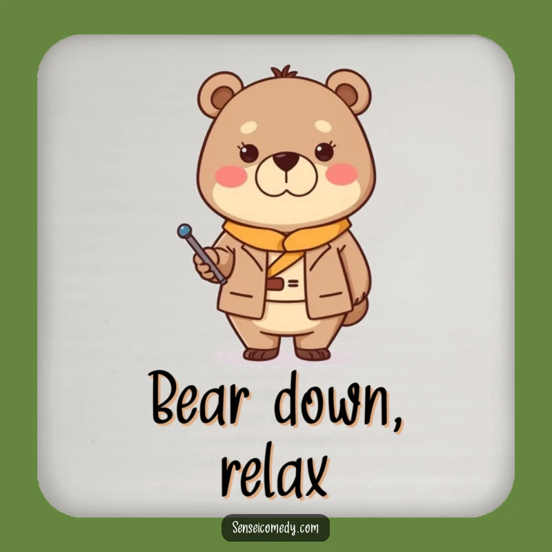 Funny Bear Sensei Coaster - Protect Surfaces with Stern but Kind Style