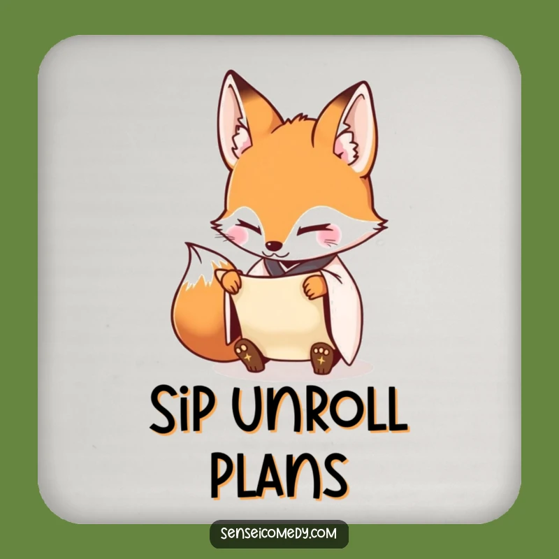 Funny Fox Sensei Scroll Coaster - Protect Surfaces with Diligent Style