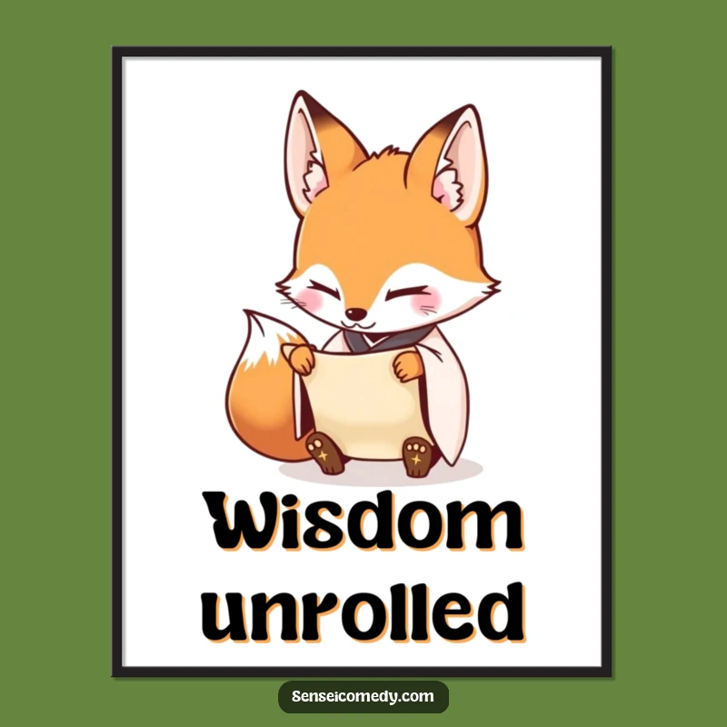 Funny Fox Sensei Scroll Poster - Inspiring Art for Diligent Spaces