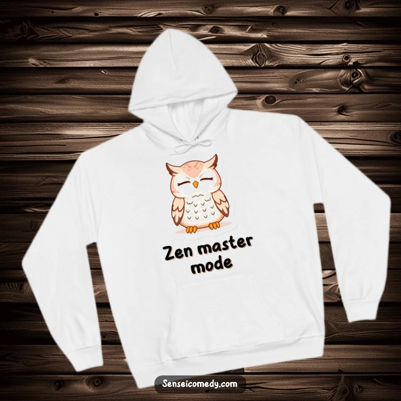 Funny Owl Sensei Hoodie: Cozy sweatshirt featuring a wise owl meditating, offering warmth and humorous wisdom.