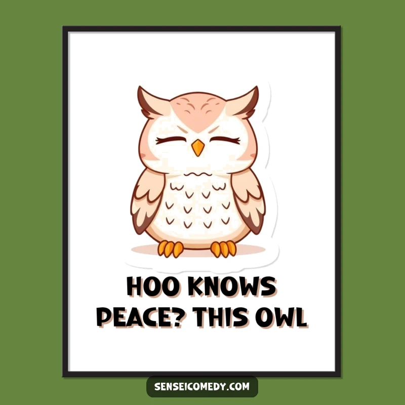 Free Printable Owl Sensei Wall Art: Meditating Zen Humor Downloadable Decor