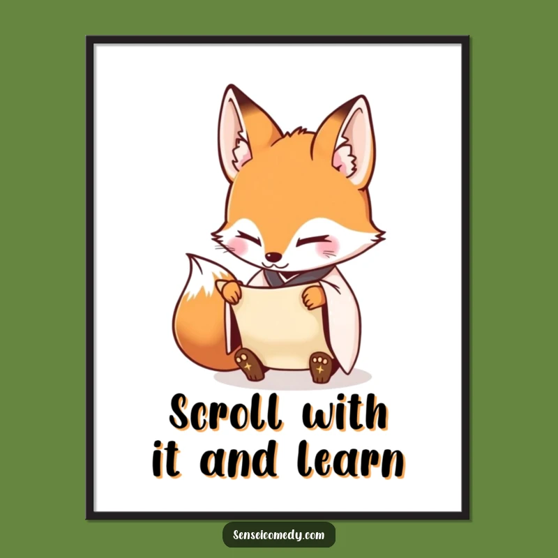 Free Printable Fox Sensei Wall Art: Diligent Scroll Humor Downloadable Decor