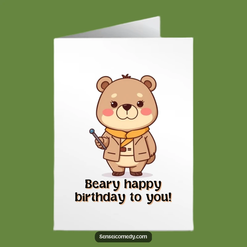Free Printable Bear Sensei Birthday Card: Stern Kindness Humor Downloadable Gift