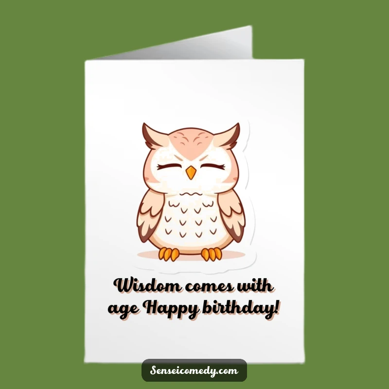 Free Printable Owl Sensei Birthday Card: Wise Meditation Humor Downloadable Gift