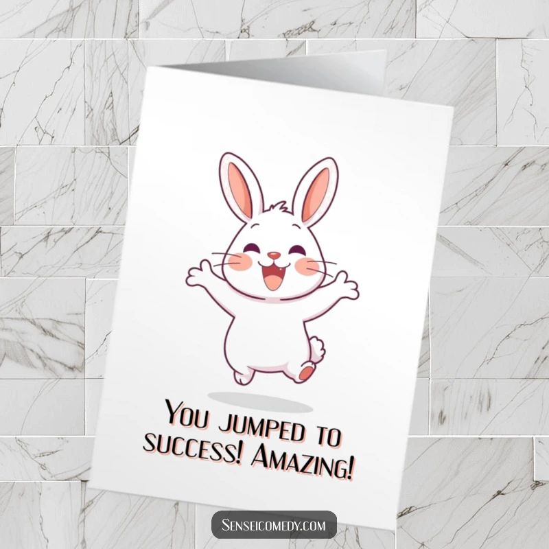 Free Printable Rabbit Sensei demonstrating a happy jump to congratulate someone.