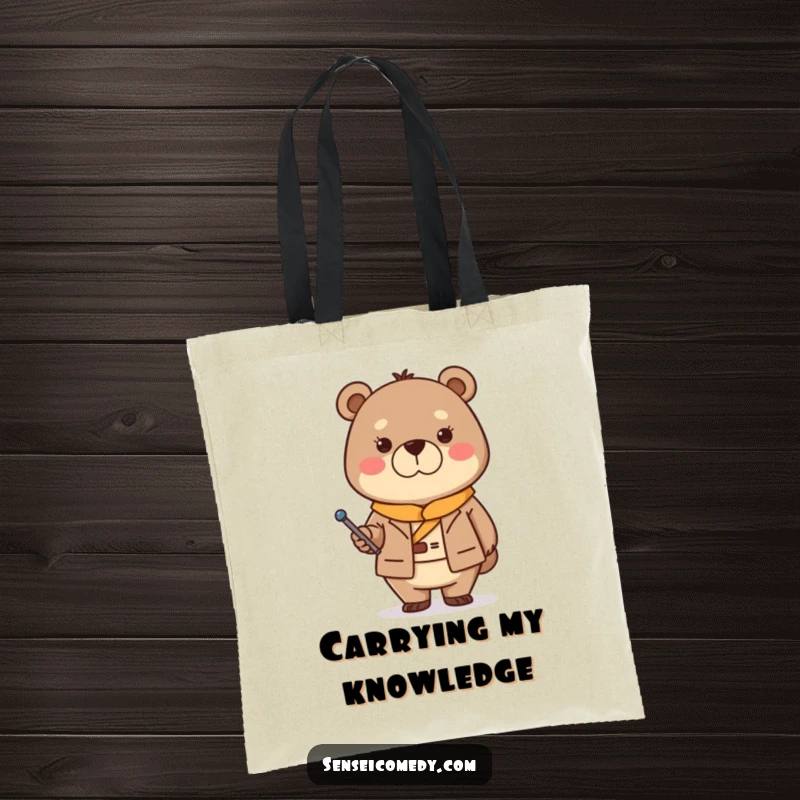 Funny Bear Sensei Tote Bag: Durable bag with a stern but kind bear and pointer, for carrying lessons with grace.