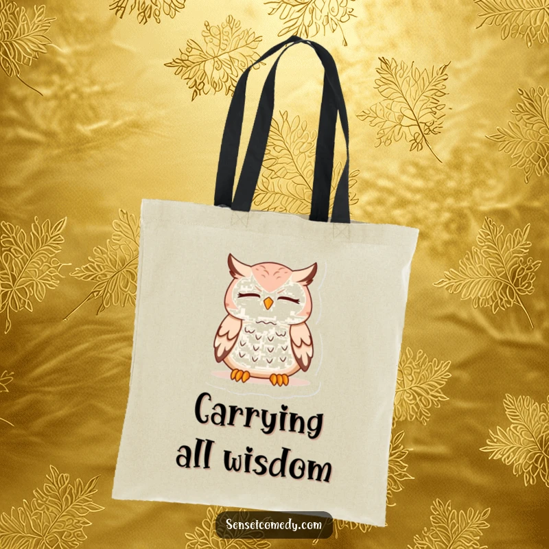 Funny Owl Sensei Tote Bag: Durable bag showcasing a wise owl in deep meditation, perfect for mindful shoppers.